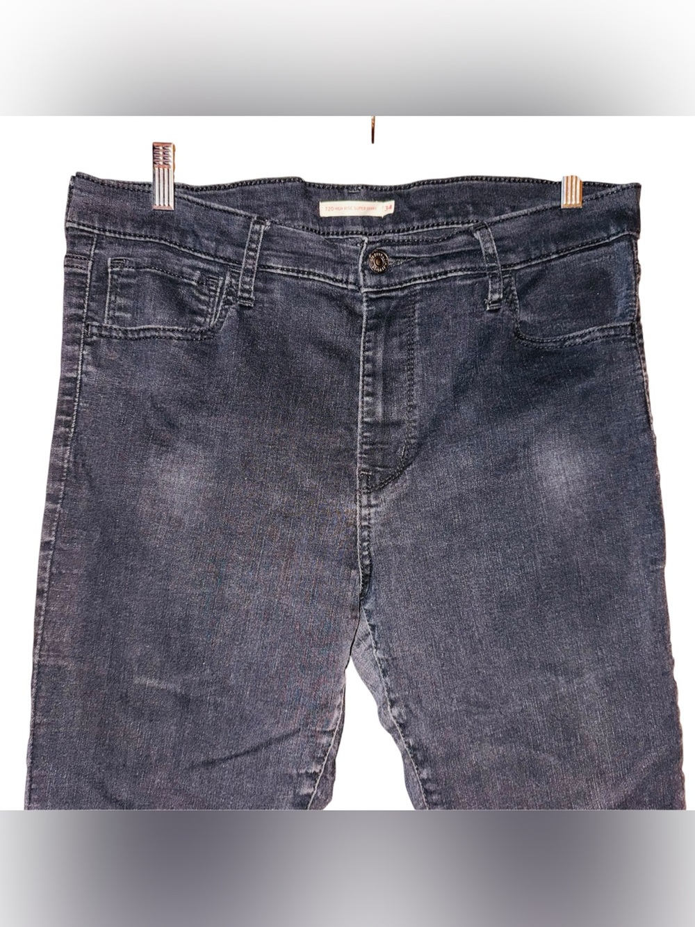 LEVI’S 720 High Rise Super Skinny Black Stretch Jeans Plus Size 34 - Picture 6 of 16
